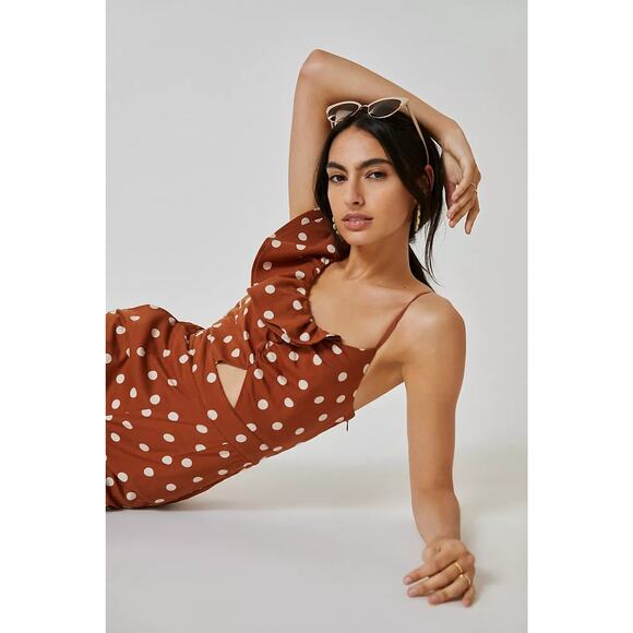 New Anthropologie by Maeve One-Shoulder Wide-Leg Polka Dot Jumpsuit Size 2 - Picture 2 of 4
